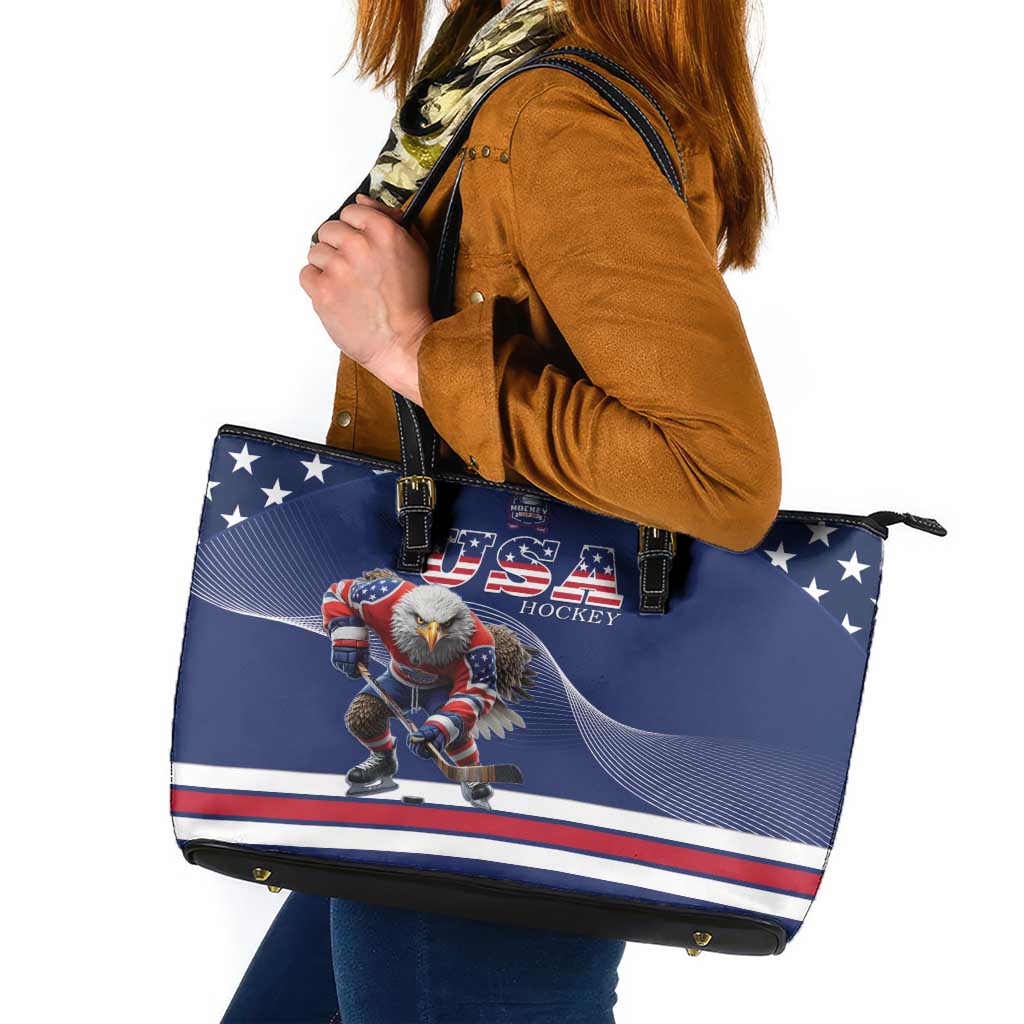 USA Ice Hockey Leather Tote Bag Eagle Mascot