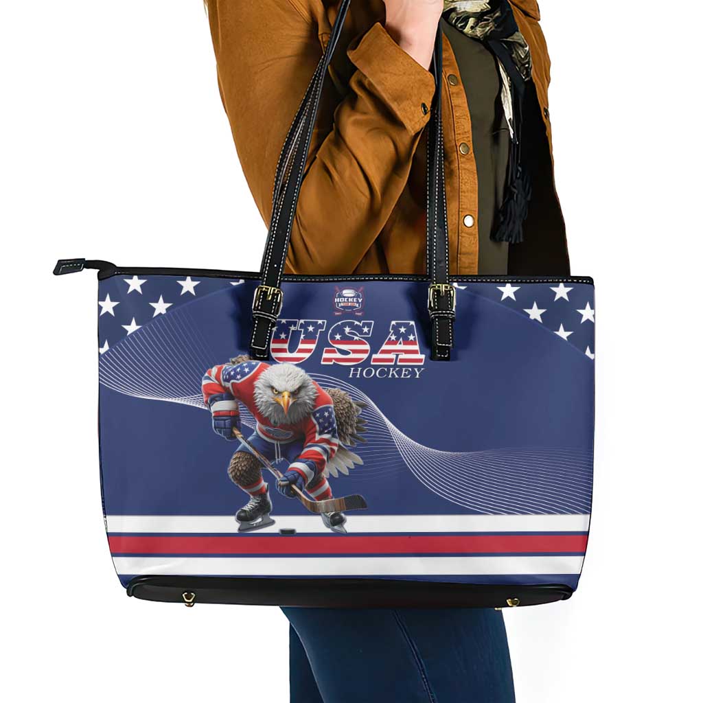 USA Ice Hockey Leather Tote Bag Eagle Mascot