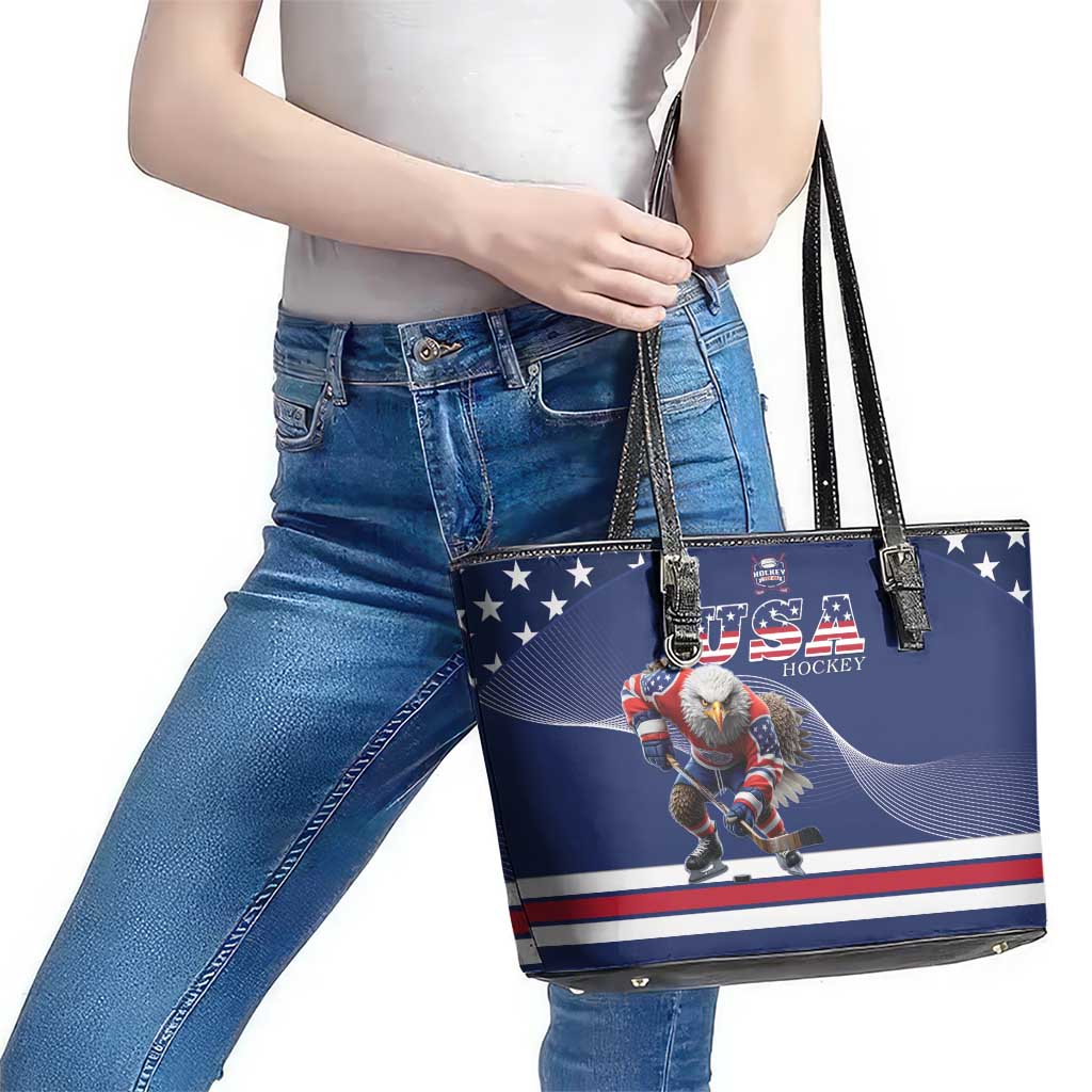 USA Ice Hockey Leather Tote Bag Eagle Mascot