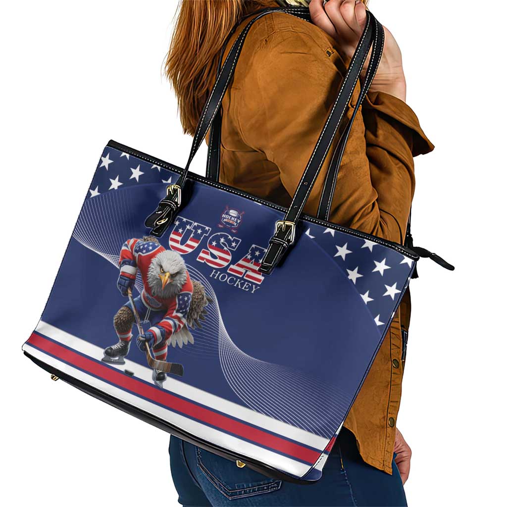 USA Ice Hockey Leather Tote Bag Eagle Mascot