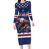 Custom USA Ice Hockey Long Sleeve Bodycon Dress Eagle Mascot
