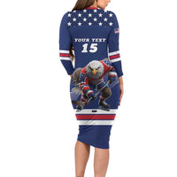 Custom USA Ice Hockey Long Sleeve Bodycon Dress Eagle Mascot
