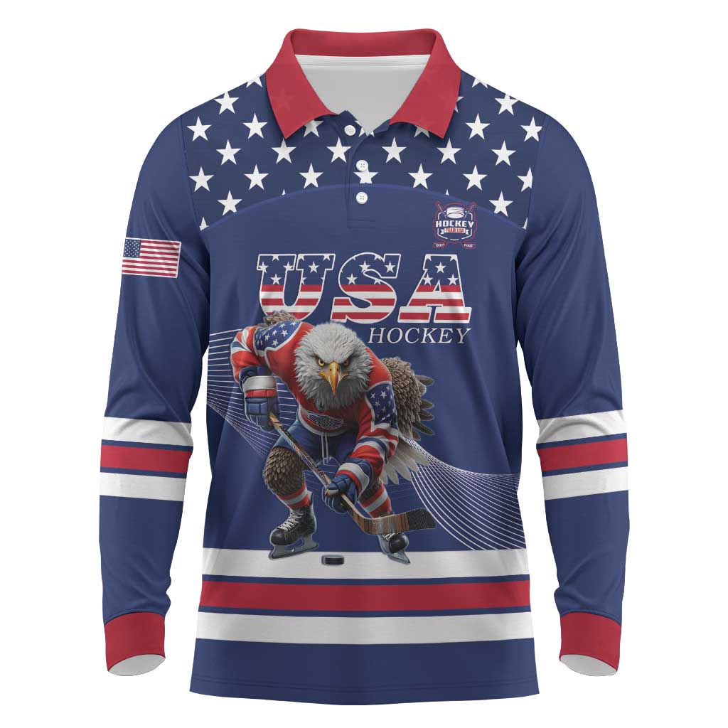 Custom USA Ice Hockey Long Sleeve Polo Shirt Eagle Mascot