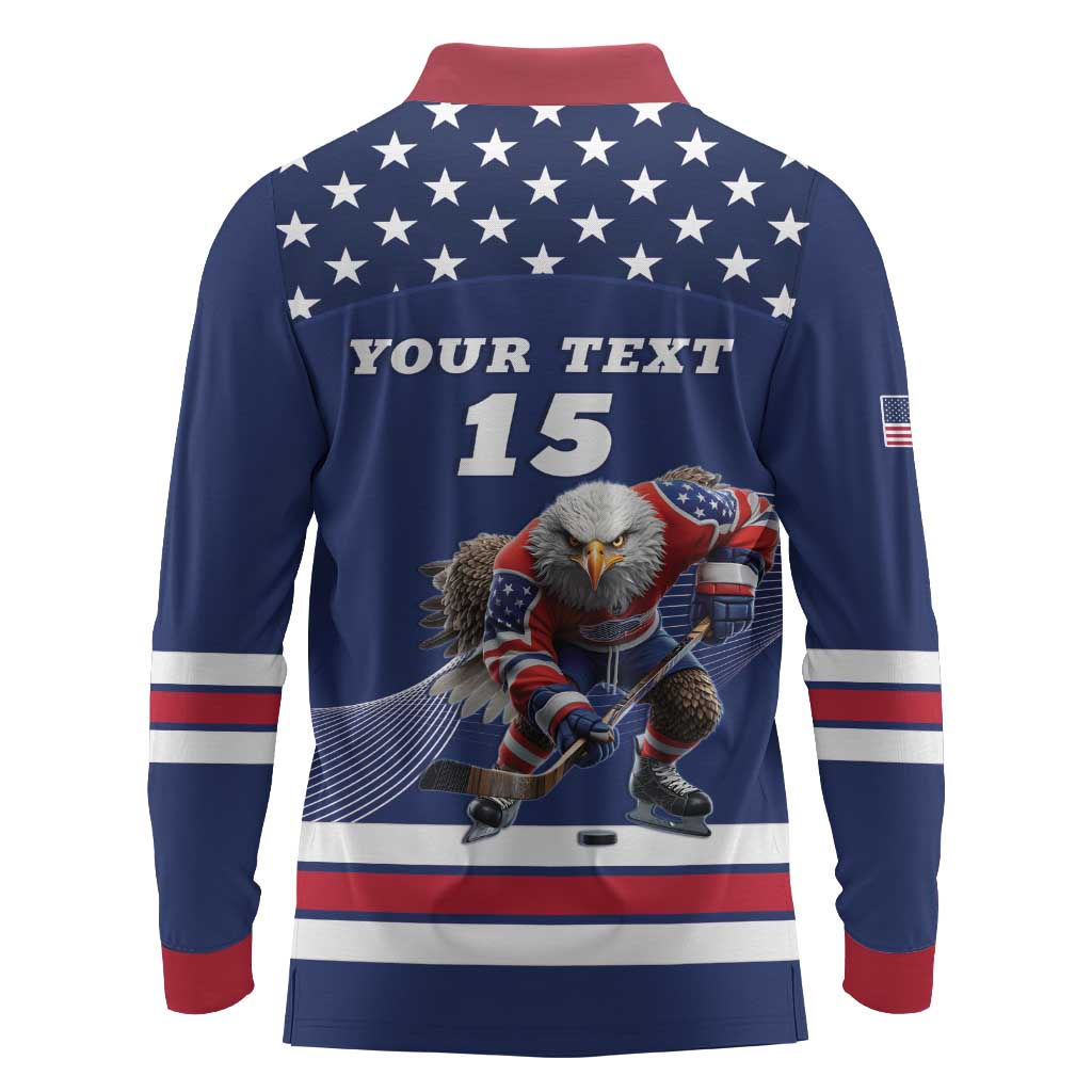 Custom USA Ice Hockey Long Sleeve Polo Shirt Eagle Mascot