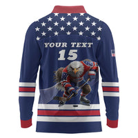 Custom USA Ice Hockey Long Sleeve Polo Shirt Eagle Mascot