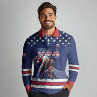 Custom USA Ice Hockey Long Sleeve Polo Shirt Eagle Mascot