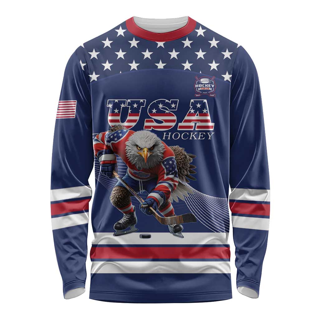 Custom USA Ice Hockey Long Sleeve Shirt Eagle Mascot