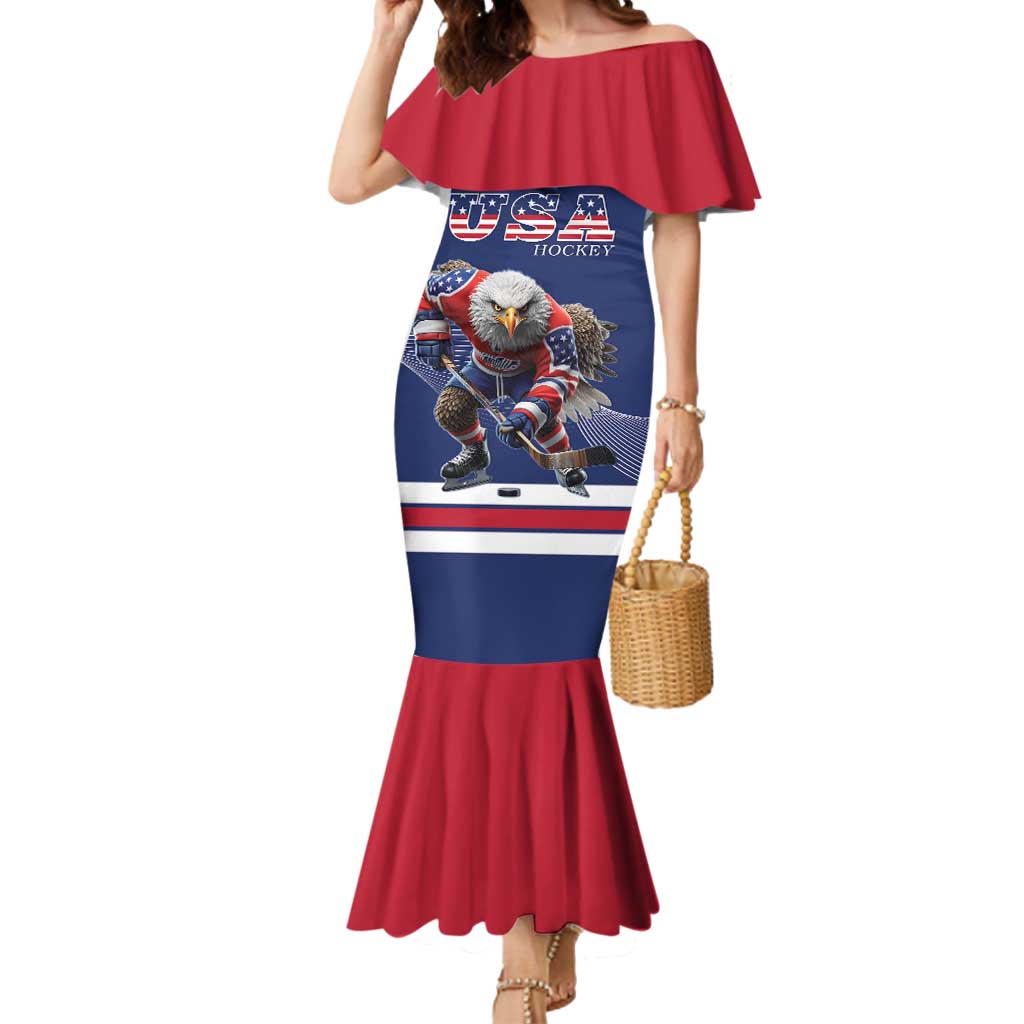 Custom USA Ice Hockey Mermaid Dress Eagle Mascot