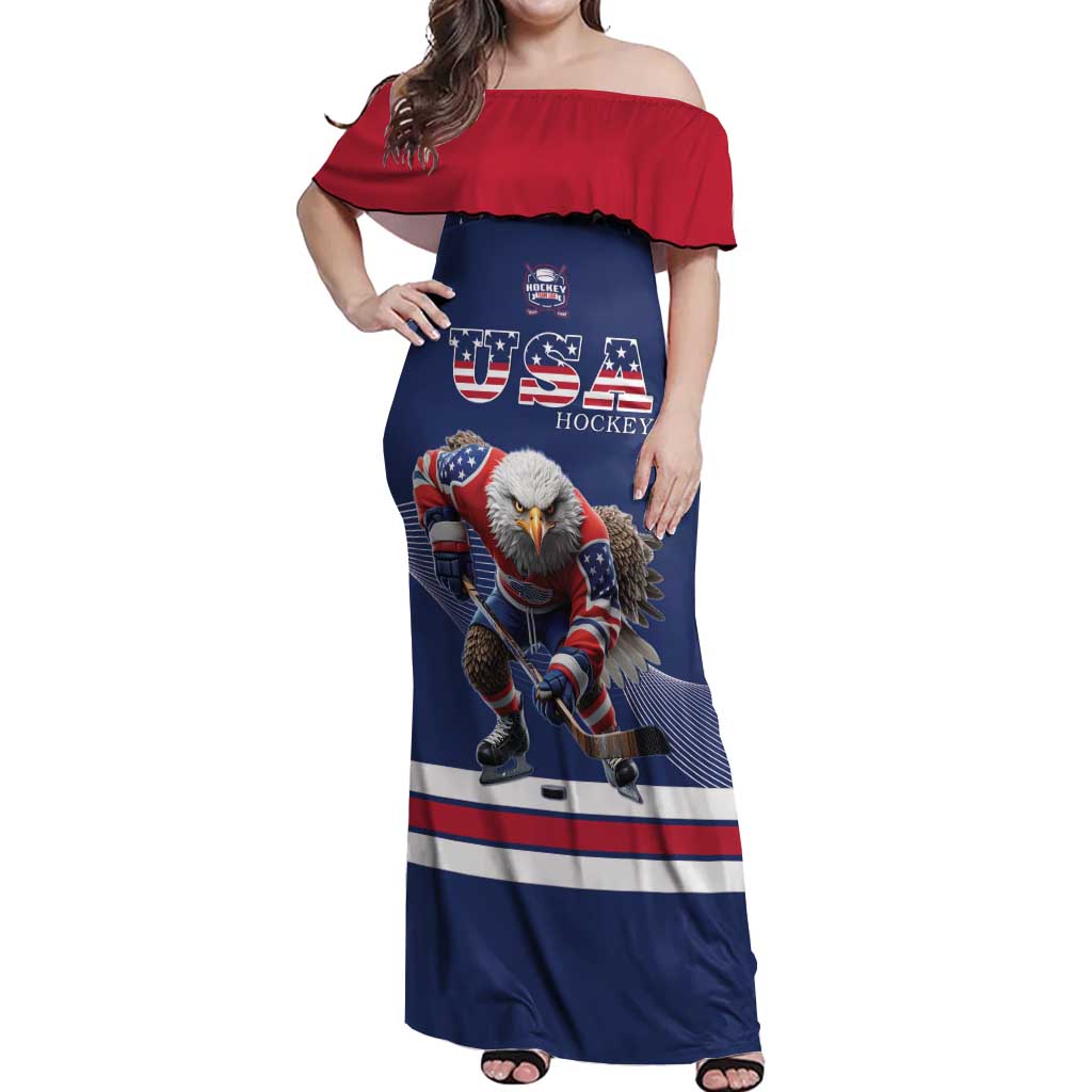 Custom USA Ice Hockey Off Shoulder Maxi Dress Eagle Mascot