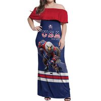 Custom USA Ice Hockey Off Shoulder Maxi Dress Eagle Mascot