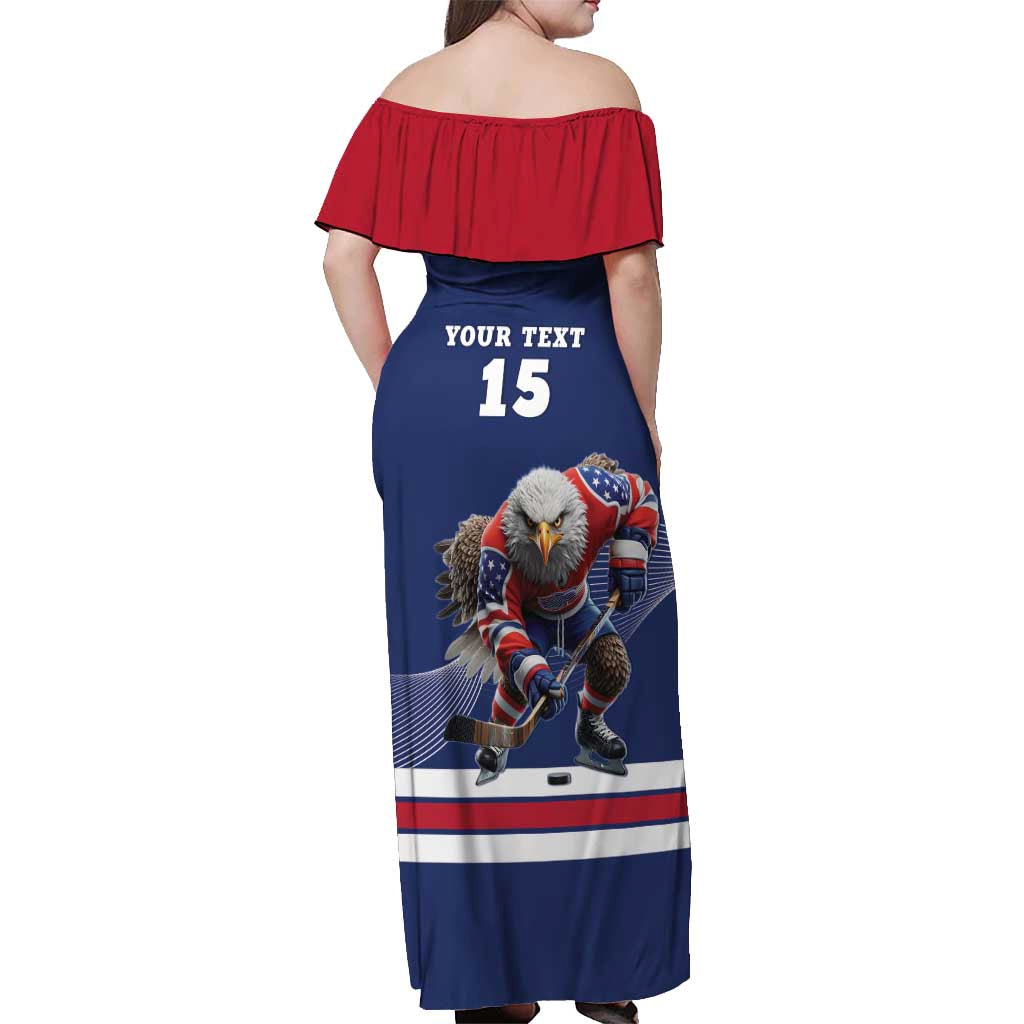 Custom USA Ice Hockey Off Shoulder Maxi Dress Eagle Mascot