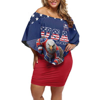 Custom USA Ice Hockey Off Shoulder Short Dress Eagle Mascot