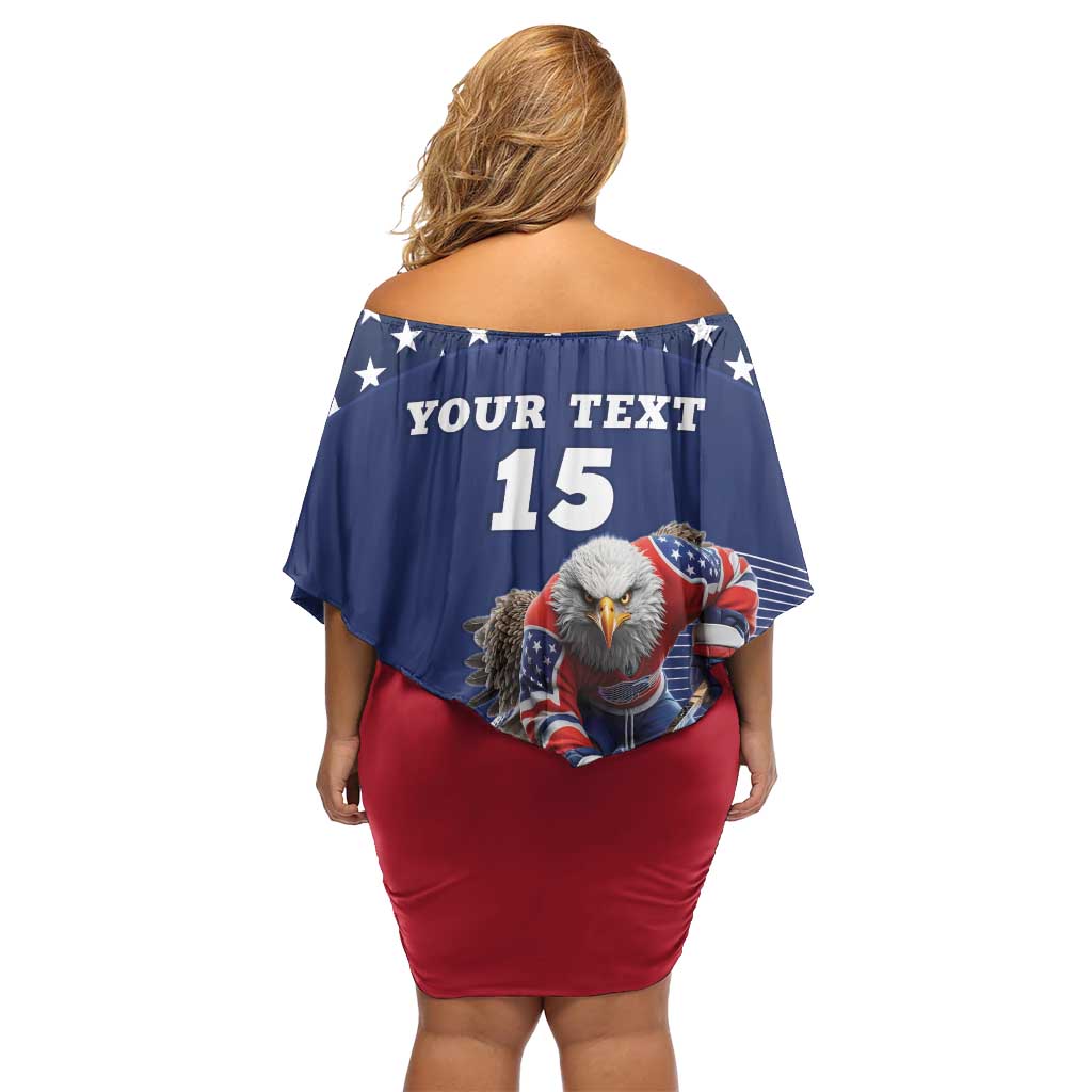 Custom USA Ice Hockey Off Shoulder Short Dress Eagle Mascot