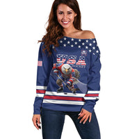 Custom USA Ice Hockey Off Shoulder Sweater Eagle Mascot