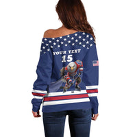 Custom USA Ice Hockey Off Shoulder Sweater Eagle Mascot