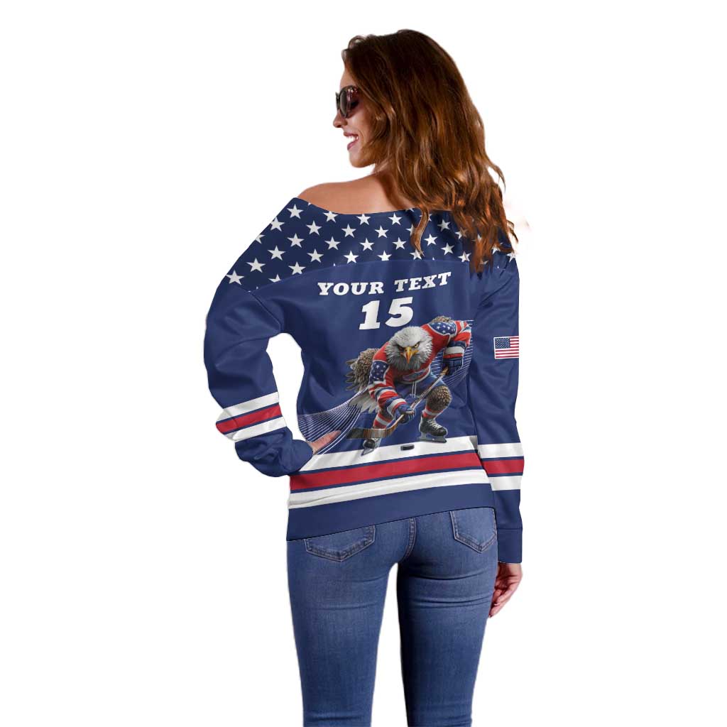Custom USA Ice Hockey Off Shoulder Sweater Eagle Mascot