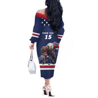 Custom USA Ice Hockey Off The Shoulder Long Sleeve Dress Eagle Mascot