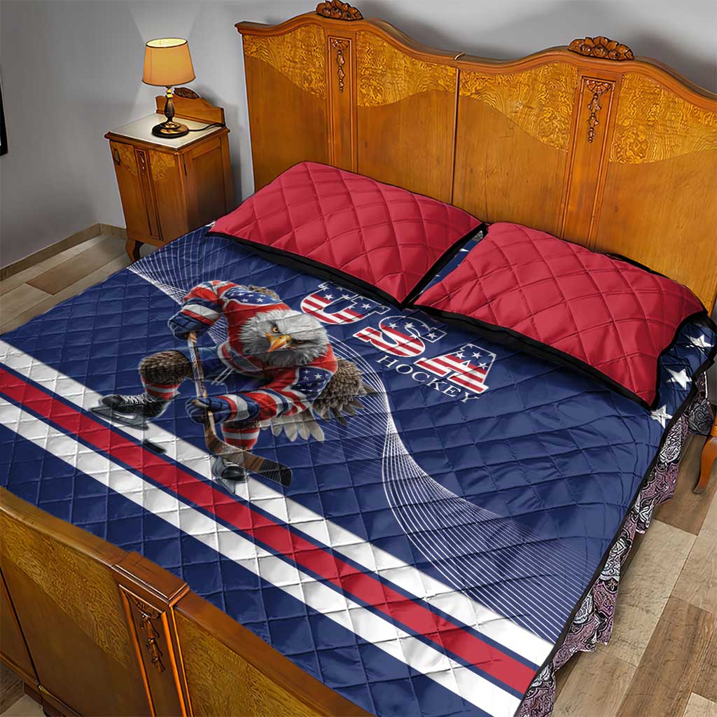 USA Ice Hockey Quilt Bed Set Eagle Mascot