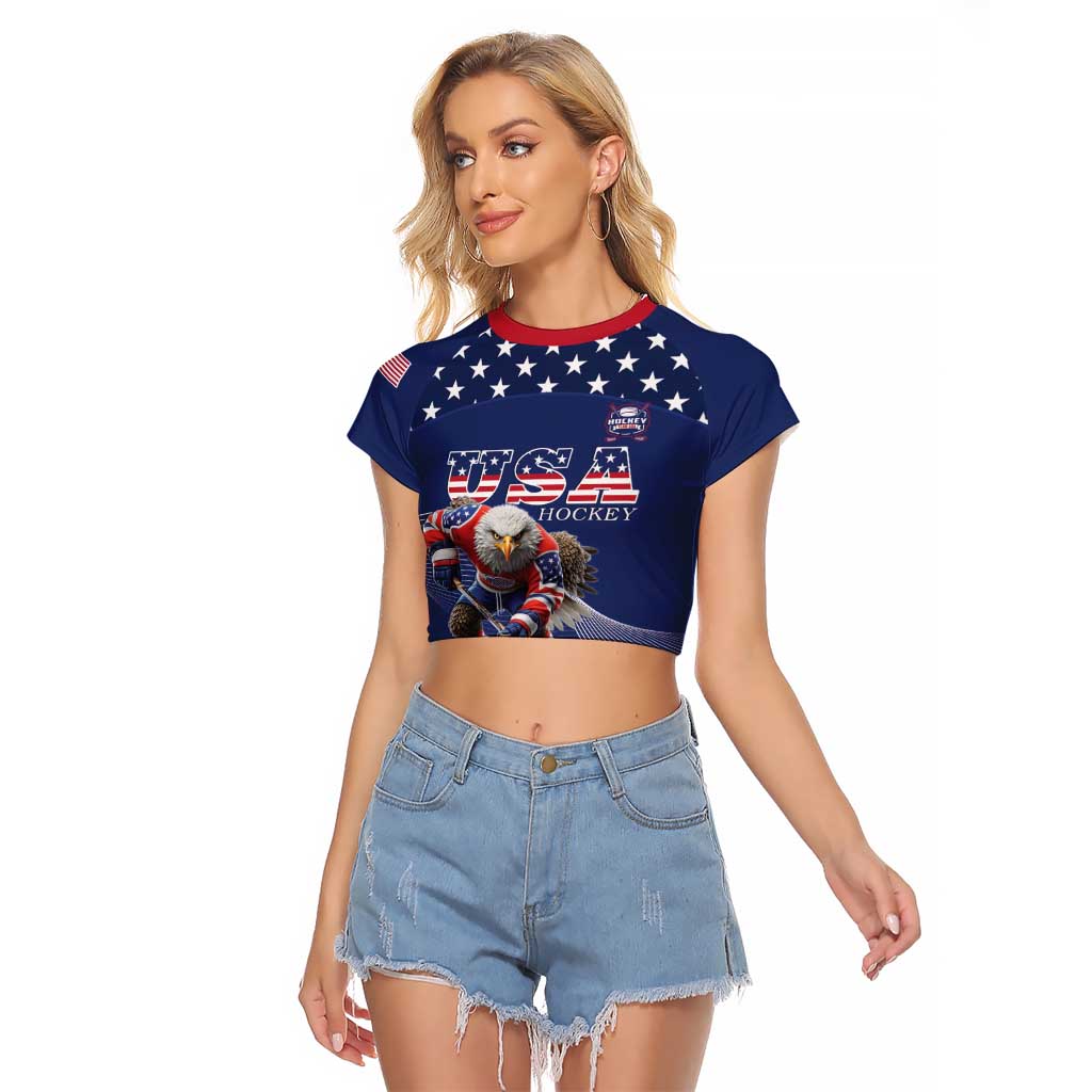 Custom USA Ice Hockey Raglan Cropped T Shirt Eagle Mascot