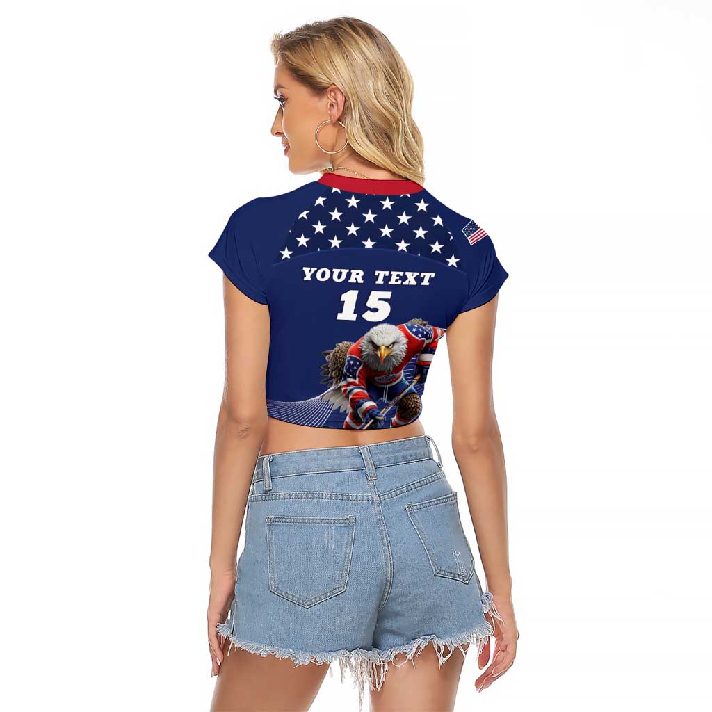 Custom USA Ice Hockey Raglan Cropped T Shirt Eagle Mascot