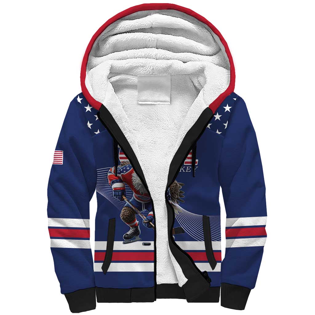 Custom USA Ice Hockey Sherpa Hoodie Eagle Mascot