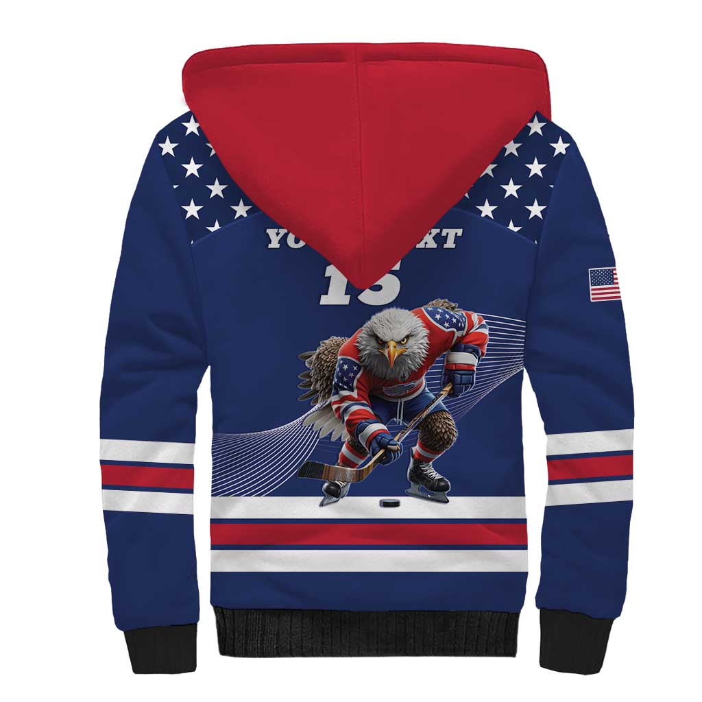 Custom USA Ice Hockey Sherpa Hoodie Eagle Mascot