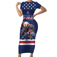 Custom USA Ice Hockey Short Sleeve Bodycon Dress Eagle Mascot