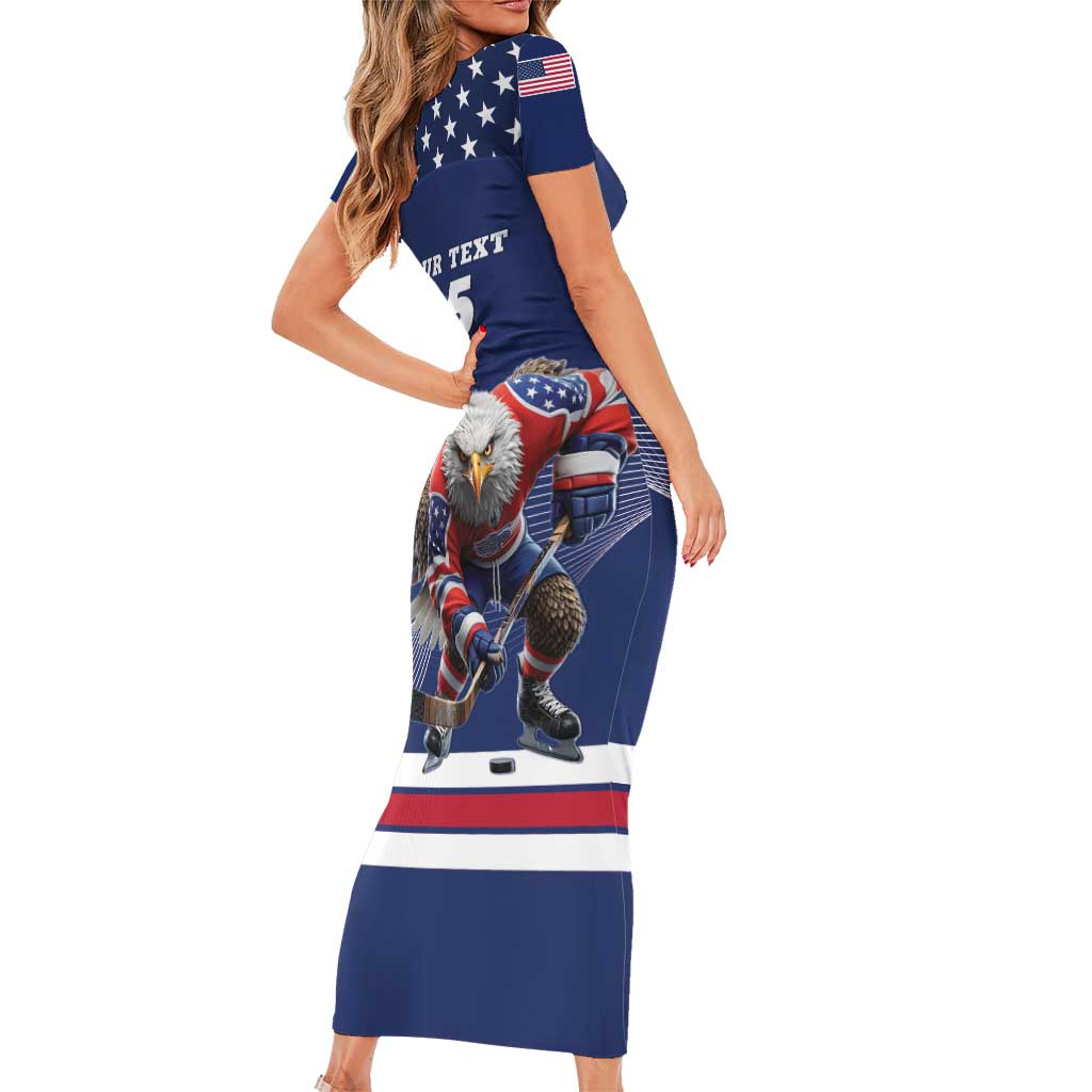 Custom USA Ice Hockey Short Sleeve Bodycon Dress Eagle Mascot