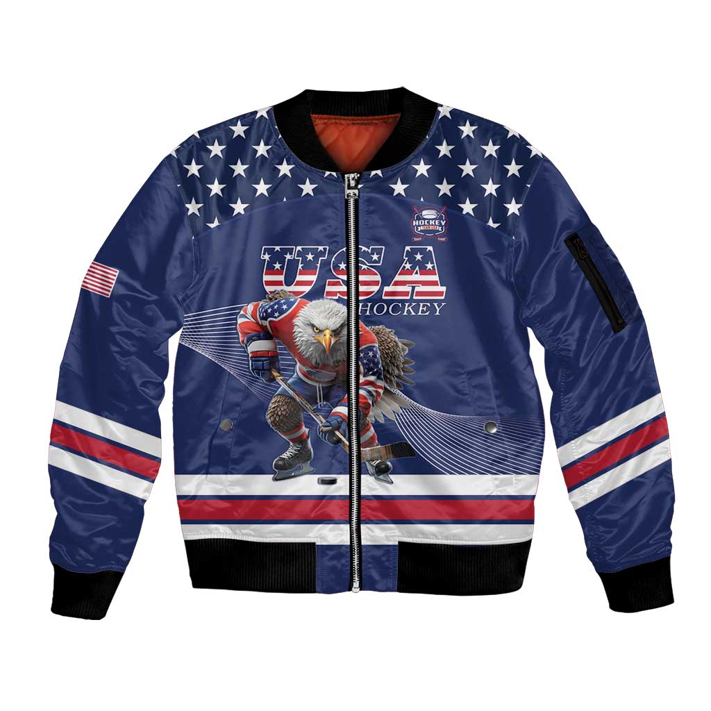Custom USA Ice Hockey Sleeve Zip Bomber Jacket Eagle Mascot