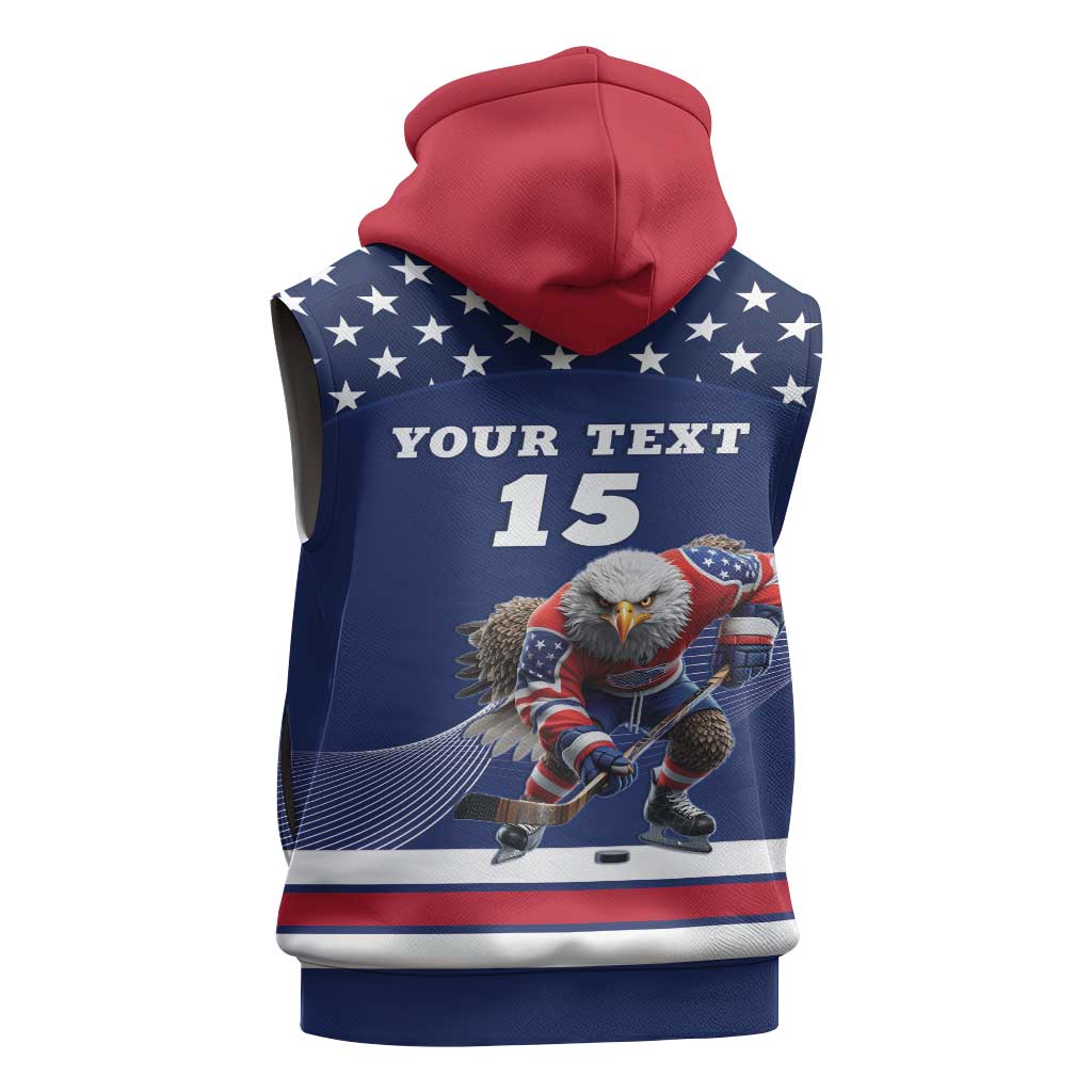 Custom USA Ice Hockey Sleeveless Hoodie Eagle Mascot