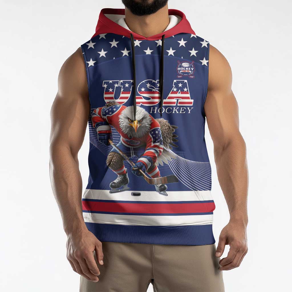 Custom USA Ice Hockey Sleeveless Hoodie Eagle Mascot
