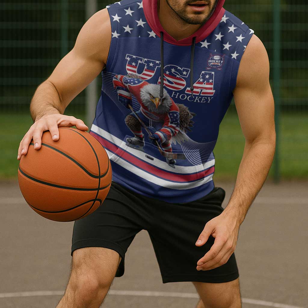 Custom USA Ice Hockey Sleeveless Hoodie Eagle Mascot