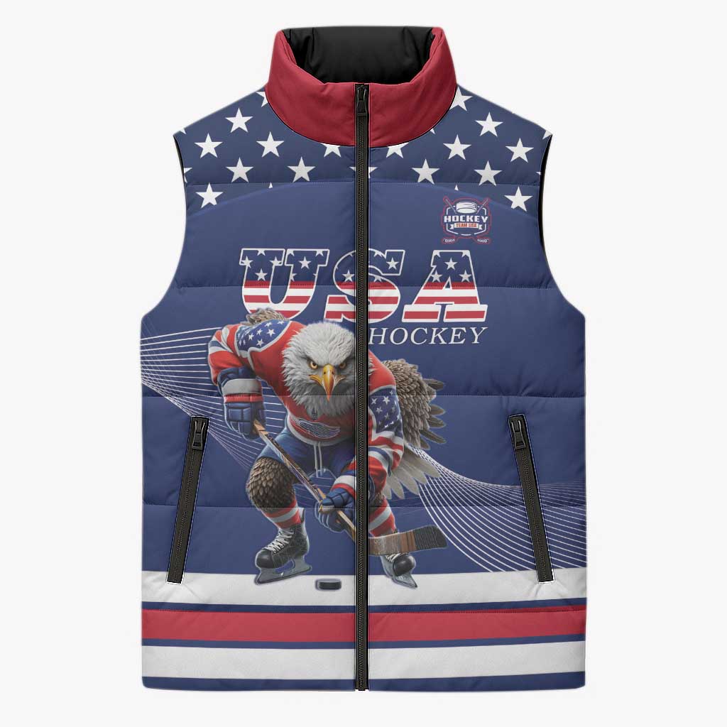 Custom USA Ice Hockey Sleeveless Puffer Jacket Eagle Mascot