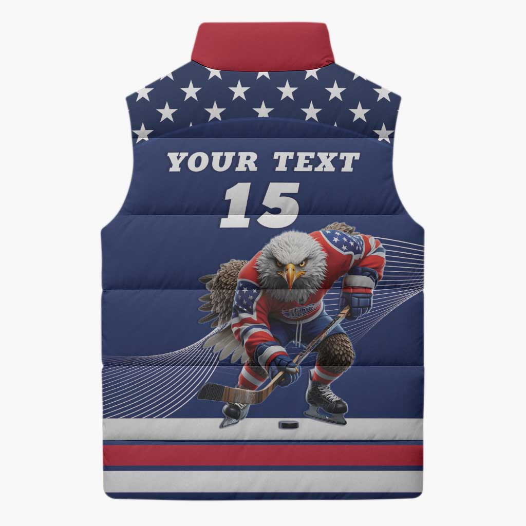 Custom USA Ice Hockey Sleeveless Puffer Jacket Eagle Mascot