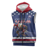 Custom USA Ice Hockey Sleeveless Zip Hoodie Eagle Mascot