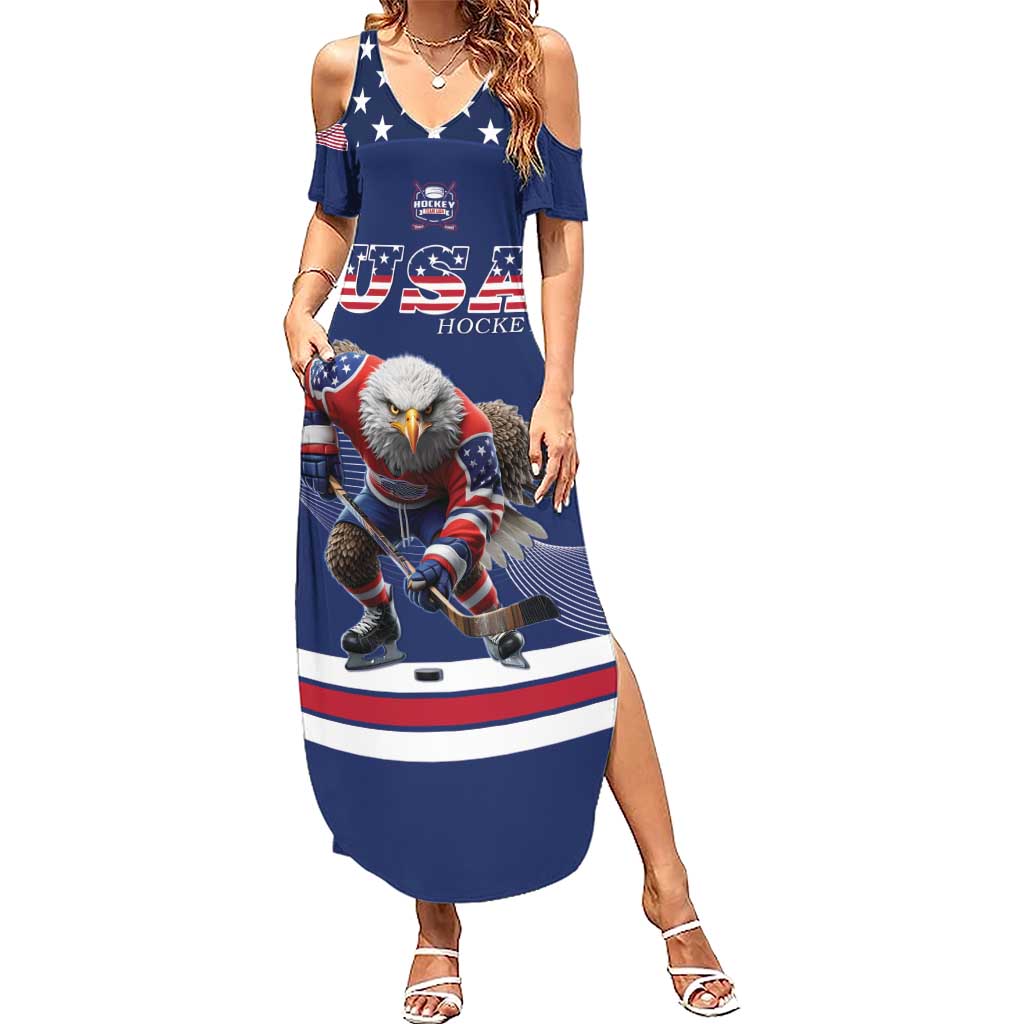 Custom USA Ice Hockey Summer Maxi Dress Eagle Mascot