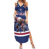 Custom USA Ice Hockey Summer Maxi Dress Eagle Mascot