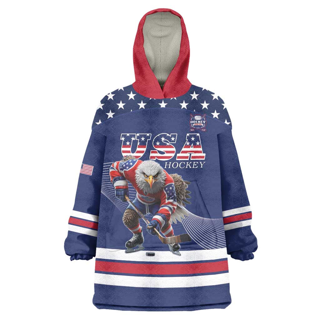 Custom USA Ice Hockey Wearable Blanket Hoodie Eagle Mascot