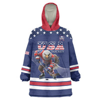 Custom USA Ice Hockey Wearable Blanket Hoodie Eagle Mascot