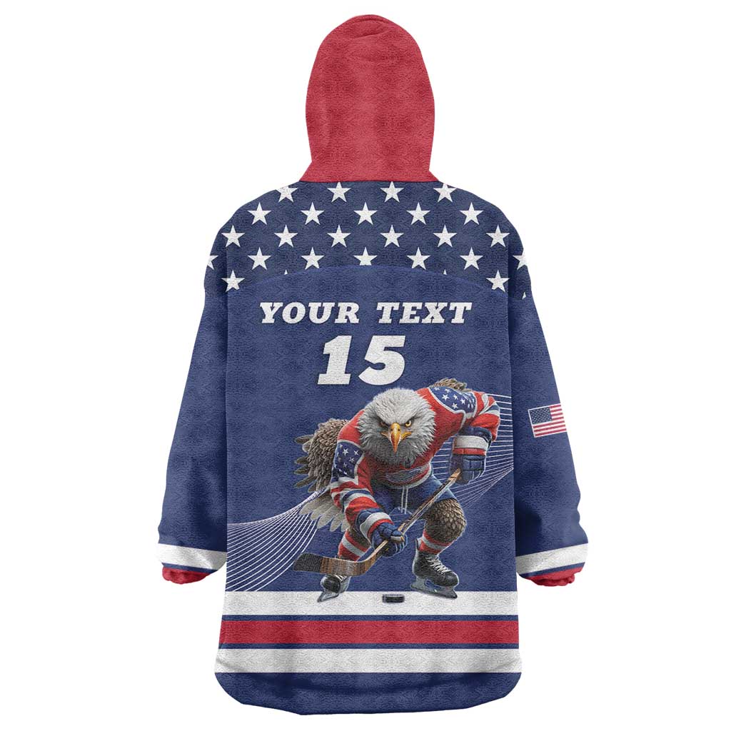 Custom USA Ice Hockey Wearable Blanket Hoodie Eagle Mascot
