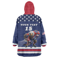Custom USA Ice Hockey Wearable Blanket Hoodie Eagle Mascot