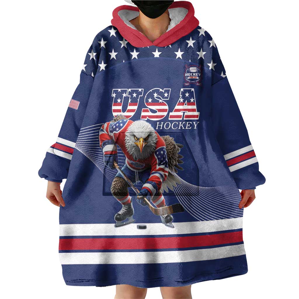 Custom USA Ice Hockey Wearable Blanket Hoodie Eagle Mascot