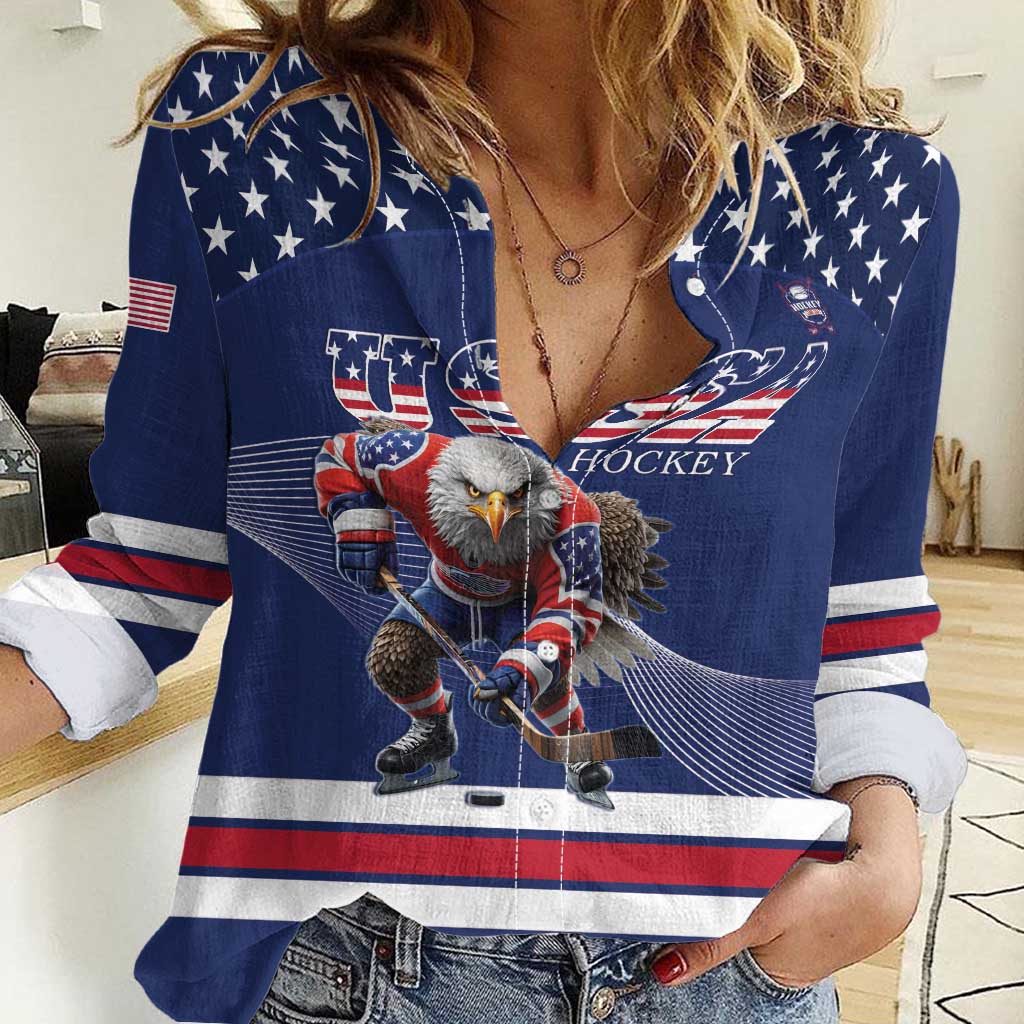 Custom USA Ice Hockey Women Casual Shirt Eagle Mascot