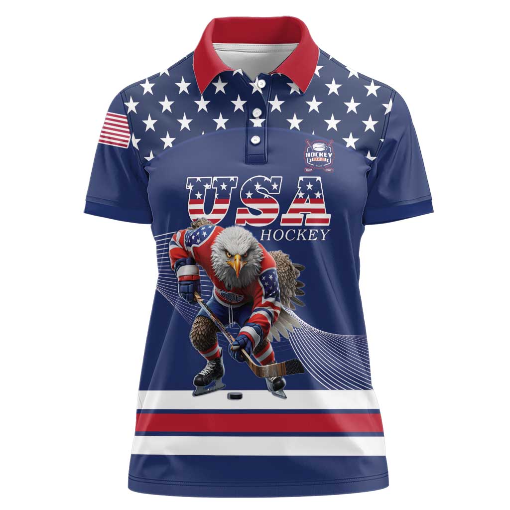 Custom USA Ice Hockey Women Polo Shirt Eagle Mascot