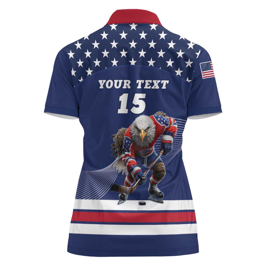 Custom USA Ice Hockey Women Polo Shirt Eagle Mascot