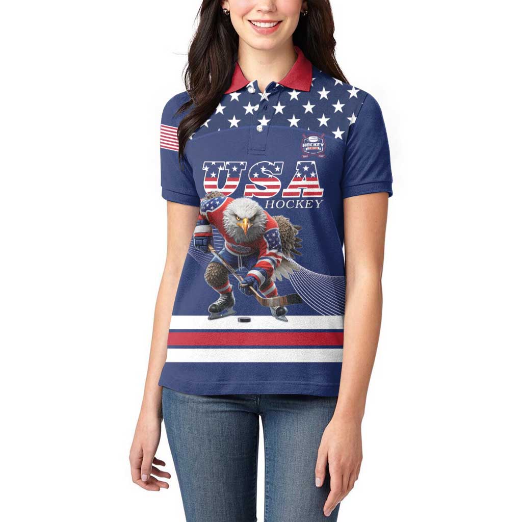 Custom USA Ice Hockey Women Polo Shirt Eagle Mascot