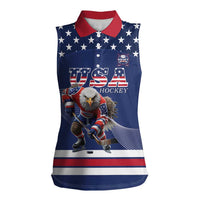Custom USA Ice Hockey Women Sleeveless Polo Shirt Eagle Mascot