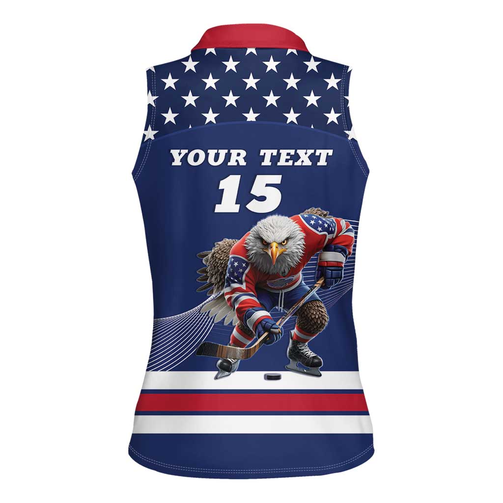 Custom USA Ice Hockey Women Sleeveless Polo Shirt Eagle Mascot
