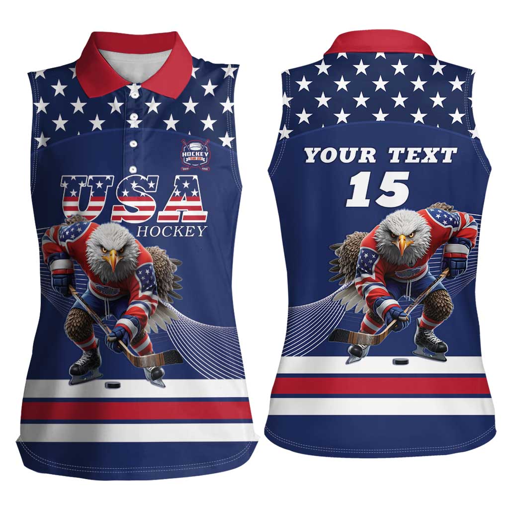 Custom USA Ice Hockey Women Sleeveless Polo Shirt Eagle Mascot