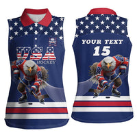 Custom USA Ice Hockey Women Sleeveless Polo Shirt Eagle Mascot